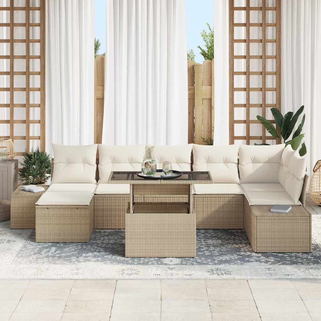 Garten-Sofa-Set mit Speicher 8 pcs Beige Poly Rattan